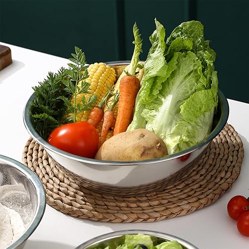 Miniatura 6 de Suwimut Paquete de 3 cuencos de acero inoxidable para mezclar, base plana de 5 cuartos de galón, cuencos de acero inoxidable para servir de 13