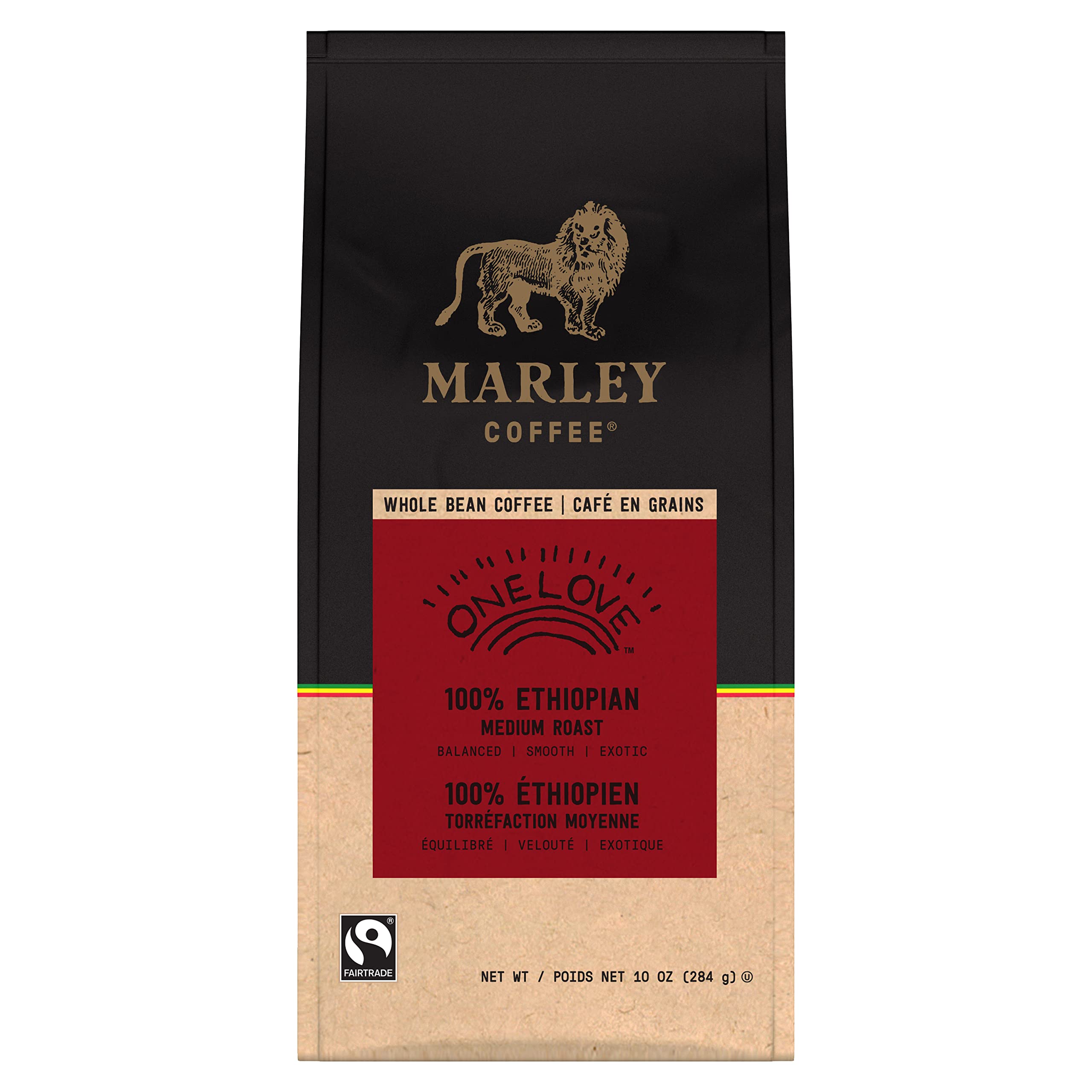 Marley Coffee One Love 100% Ethiopian Wholebean Coffee, Medium Roast, 10 OuncesFairtrade InternationalFairtrade InternationalFairtrade InternationalFairtrade International