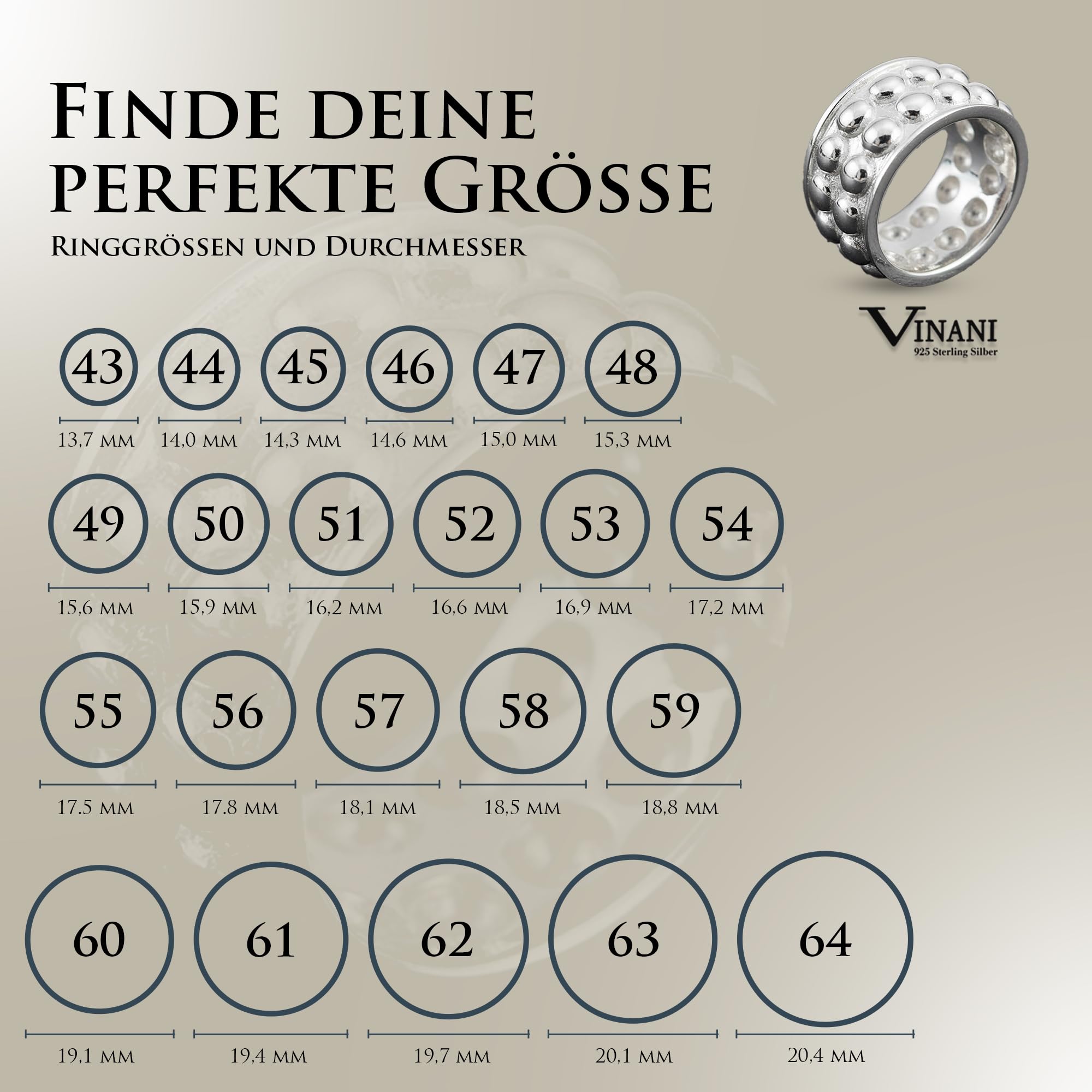 Vinani Damen Ring aus 925 Sterling Silber - Kugelbandring nickelfrei & antiallergisch, zeitloser Silberring, Damen Schmuck Designed in Deutschland, Geschenk für Frauen