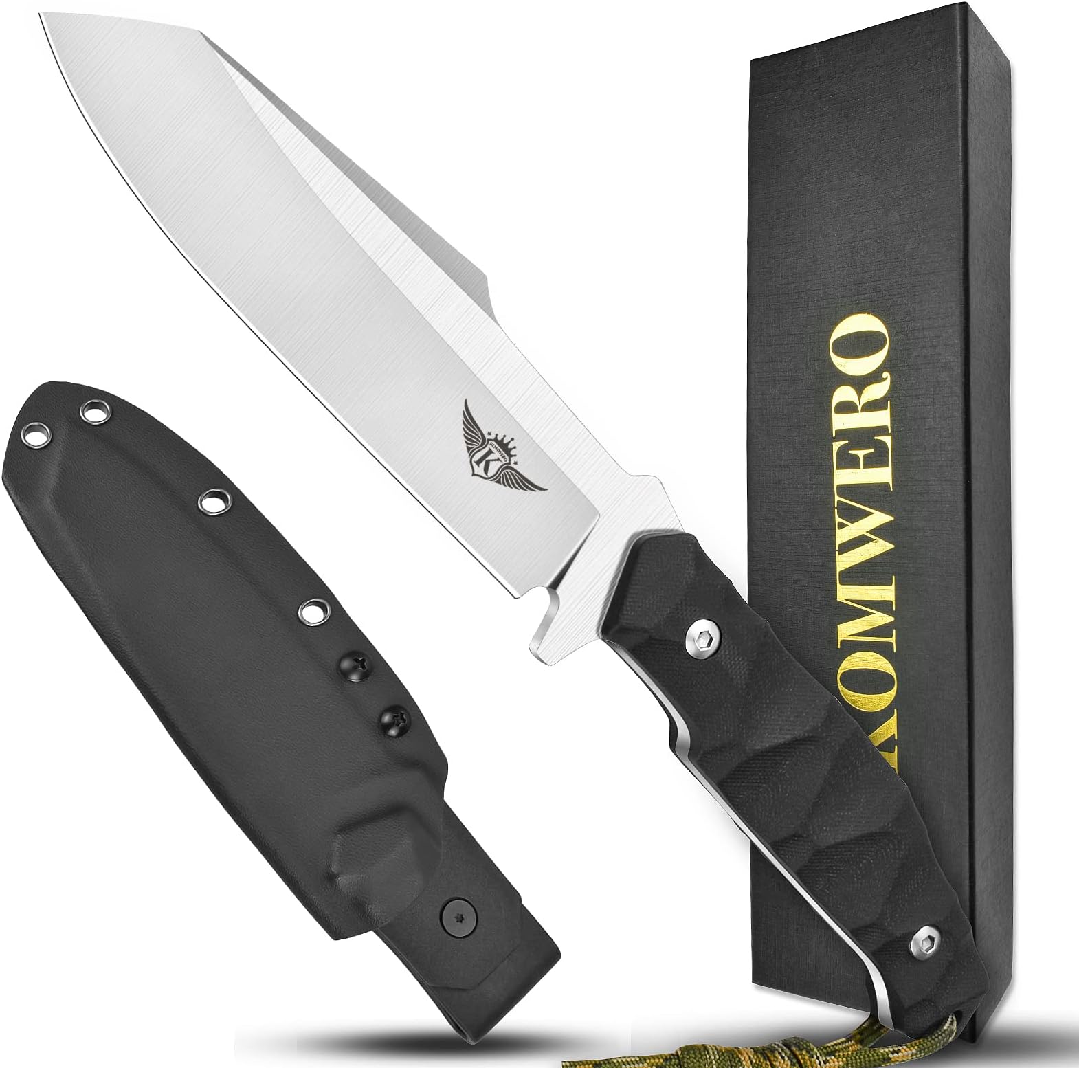 KOMWERO Outdoor Survival Camping Knife for Men, Fixed Blade Knife with Kydex Sheath, 440C Steel Blade, G10 Handle, Full Tang Hunting Bushcraft Knife for Fishing Hiking Hunter