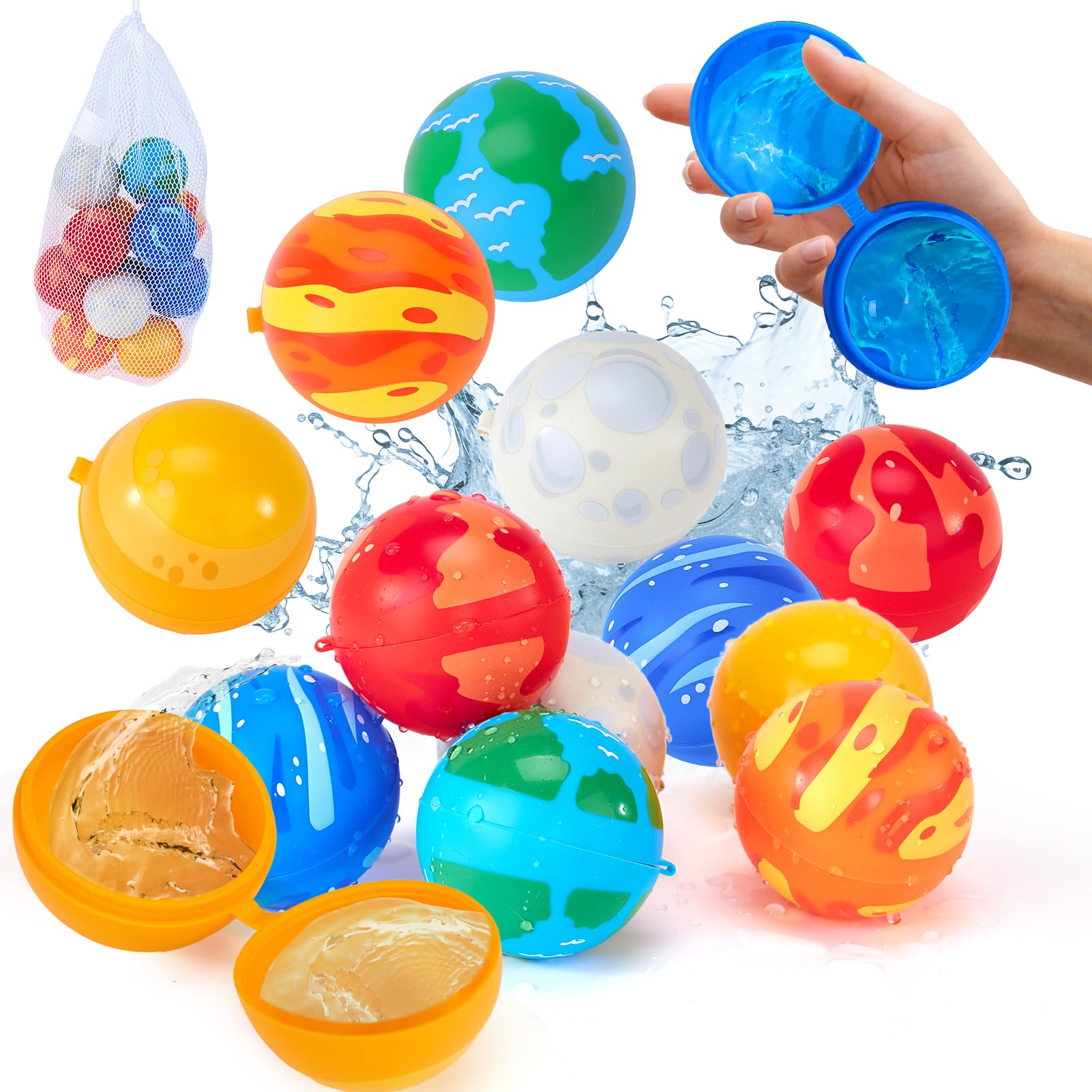 Globos de Agua Reutilizables - 12 Piezas Globos de Agua Llenado Rapido, Globos Agua Autosellante Silicona para Niños y Adultos, Juguetes Agua para Piscina, Playa y Exteriores