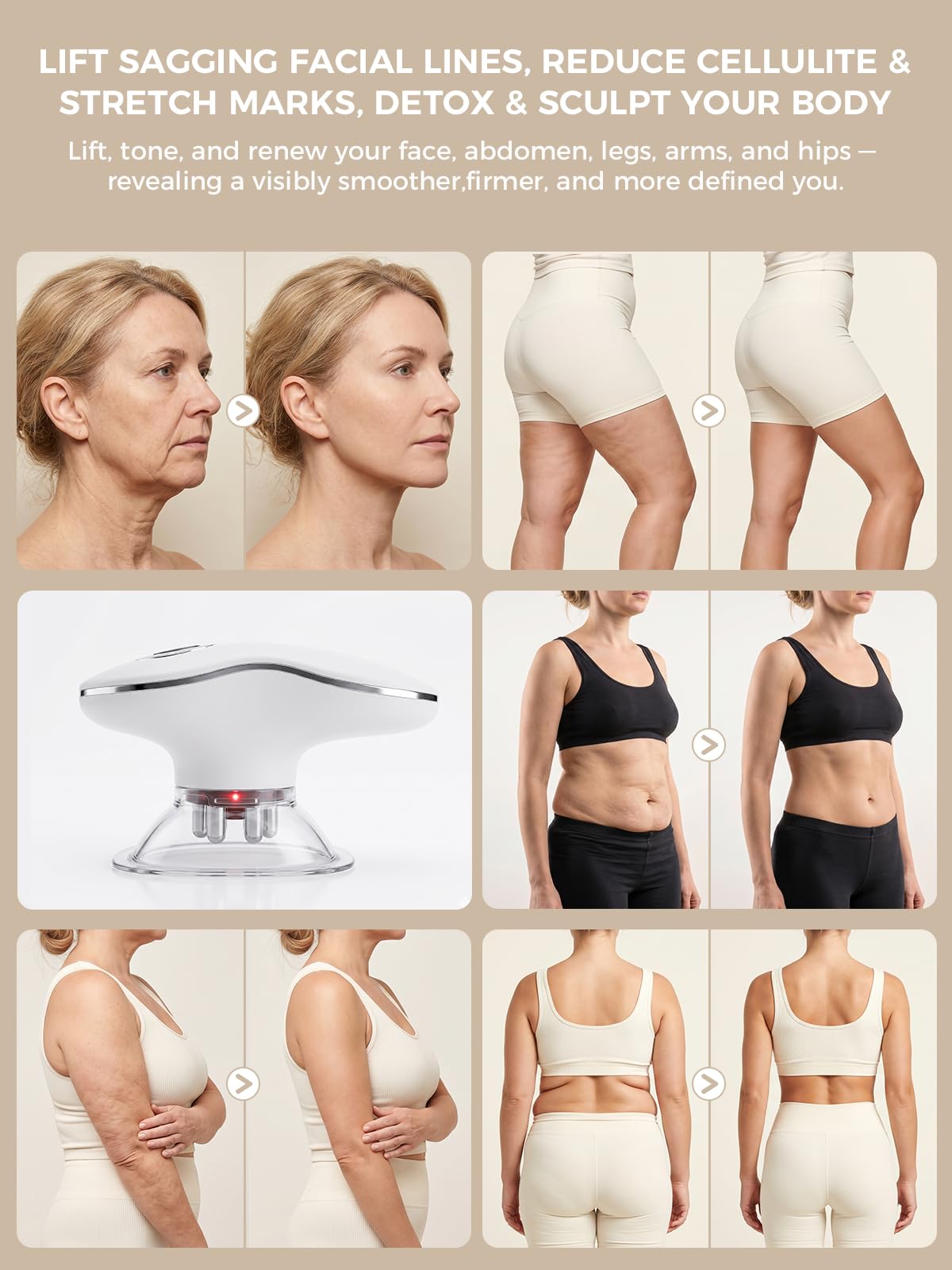 5-in-1 Face & Body Sculpting Machine, Gua Sha & Vacuum Cupping Massager, Lymphatic Drainage, Anti-Cellulite & Skin Firming Care for Belly, Arms, Legs, Waist & Back