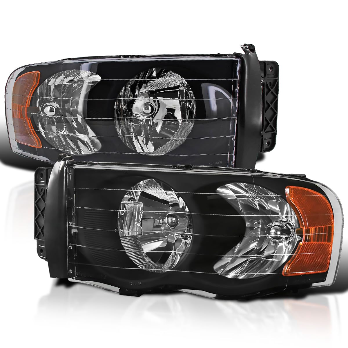 Spec-D Tuning Black Headlights Compatible with 2002-2005 Dodge Ram 1500, 2003-2005 Ram 2500 3500 L+R Pair Head Light Lamp Assembly