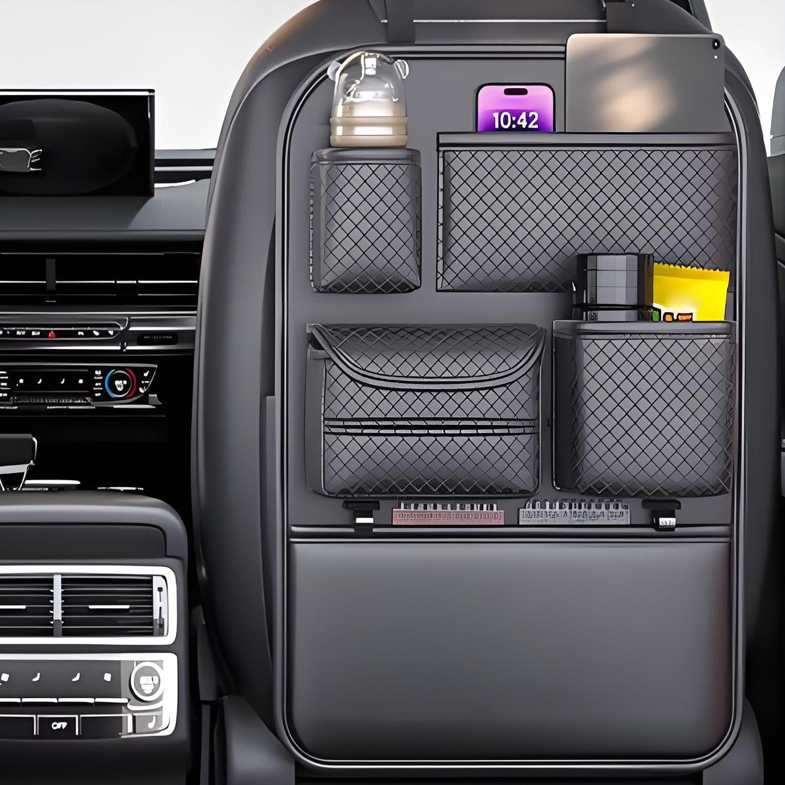 Organizzatore Posteriore Sedile Organizzatore Auto Con Tasche Portaoggetti | Tasche Regolabili Risparmio Spazio per Bottiglia d'Acqua e Occhiali da Sole