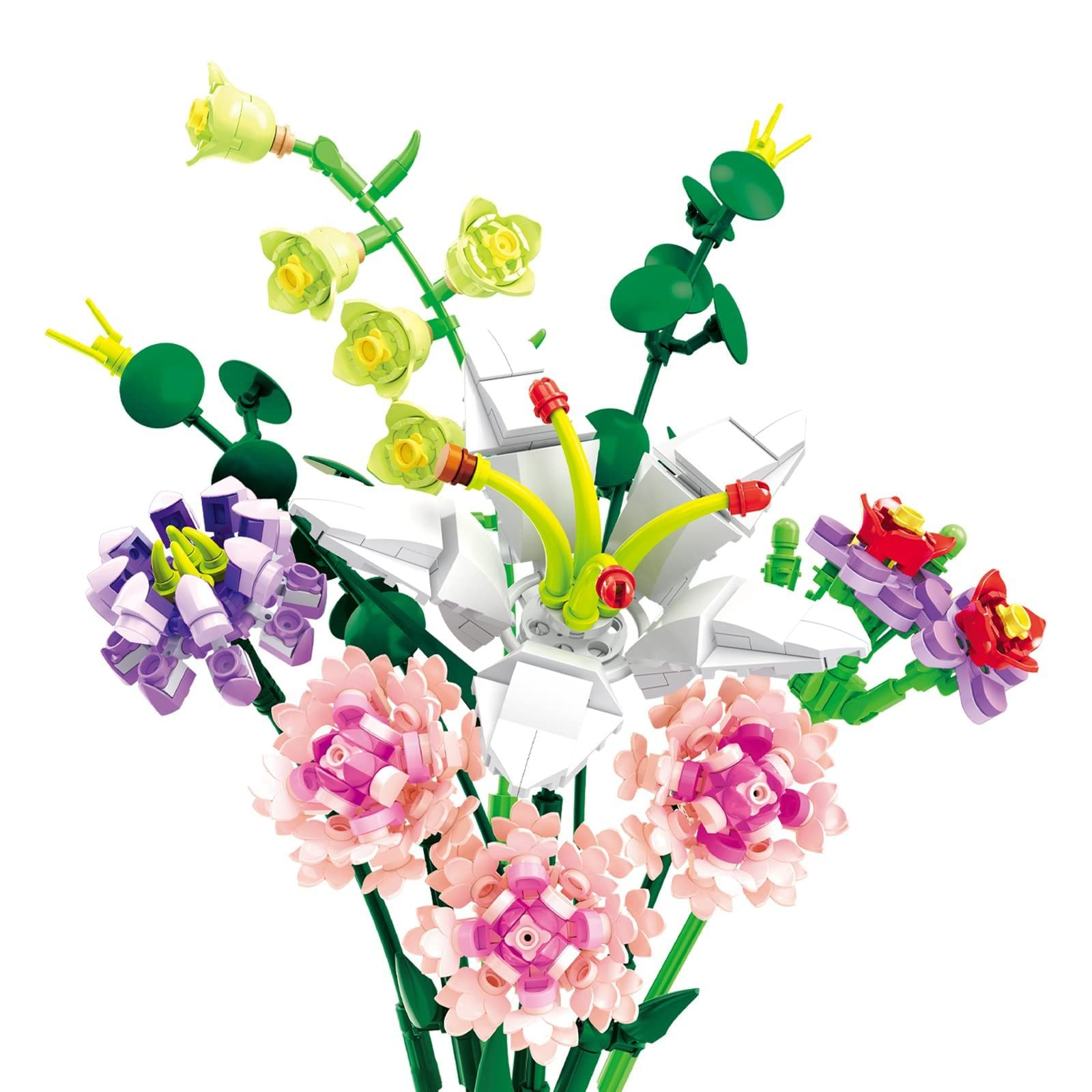 Arabest Flowers Bouquet Building Blocks Sets, Pink Dianthus Lily Creative Toys Kits, Artificial Flower with Lights, Birthday Aniversary Gifts for Girls Adult Home Decor (514 Pieces)