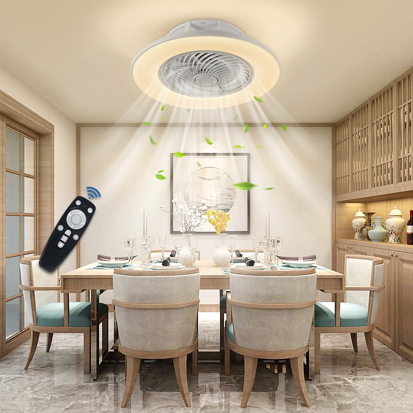 UISEBRT 90W Deckenventilator mit Beleuchtung Moderne LED Deckenleuchte Dimmbar Deckenlampe mit Ventilator & Fernbedienung Lüfterlicht für Wohnzimmer Esszimmer Schlafzimmer