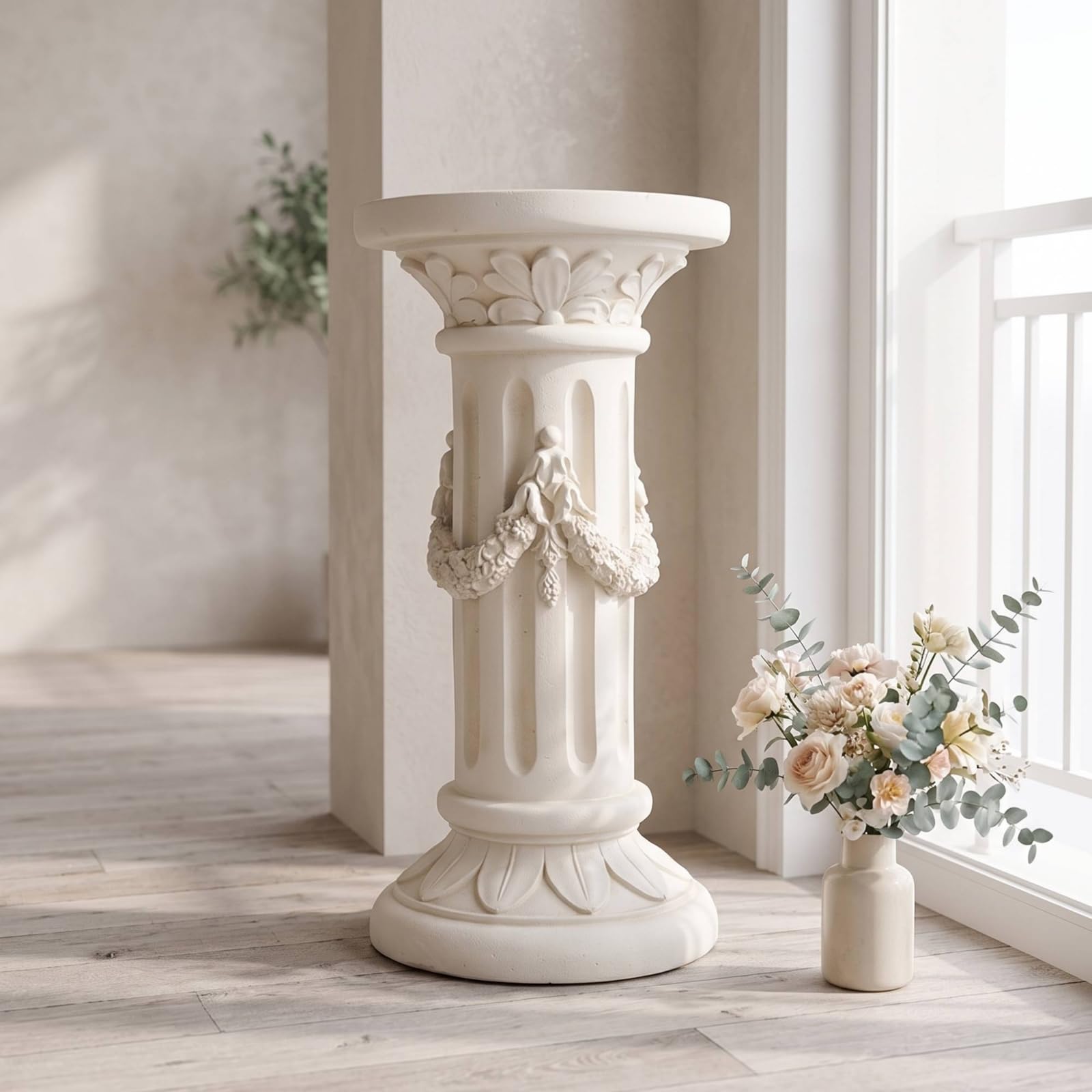 Colonna Decorativa Colonna Romana Piedistallo Pilastro Sollevatore per Sculture in Ossido di Magnesio con Finitura Crema , Colonna Romana 3, Altezza 63 Cm, Diametro 32 Cm, Peso 7350 G
