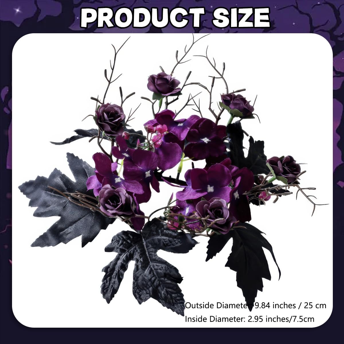 Halloween Candle Ring Wreath Artificial Flower Maple Leaf Wreath Gothic Black Purple Floral Candle Holder Tables Centerpieces for Halloween Thanksgiving Home Kitchen Farmhouse Decor