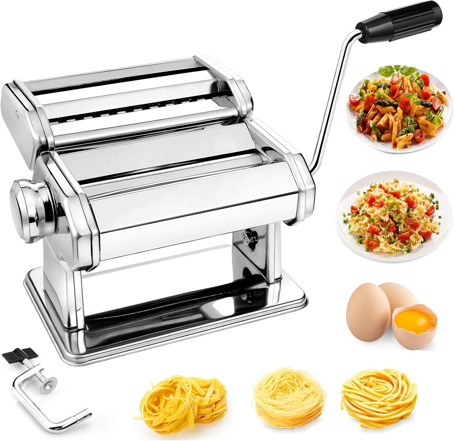 Pasta Maker,TOOLUCK Manual Pasta Maker Machine With Hand Crank And Dough Cutter Attachment,7 Adjustable Pasta Rolling Setting For Handmade Fresh Pasta,Noodle, Spaghetti, Lasagna,Unique Christmas Gift