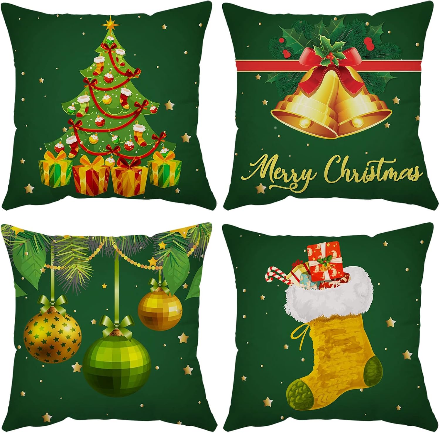 Set of 4 Christmas Pillow Covers 12x12 Inch Merry Christmas Pillow Cases Christmas