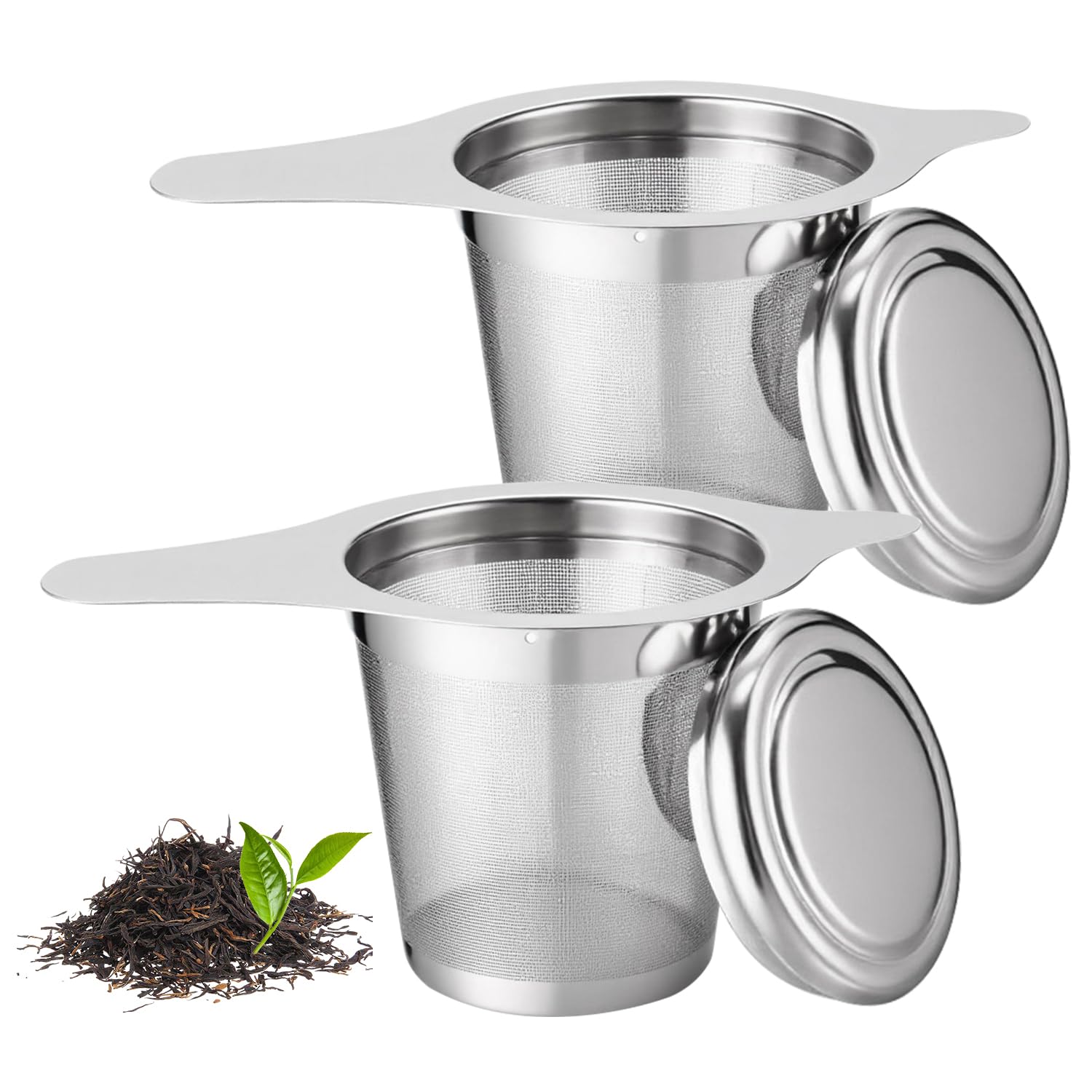 2 Piezas Colador de Té de Acero Inoxidable 304, Coladores de té para té suelto, Colador Te con Tapa, Reutilizable de Malla Extra Fina Filtro de Té para Tazas, Tetera, Café Ollas, Cuencos de Té