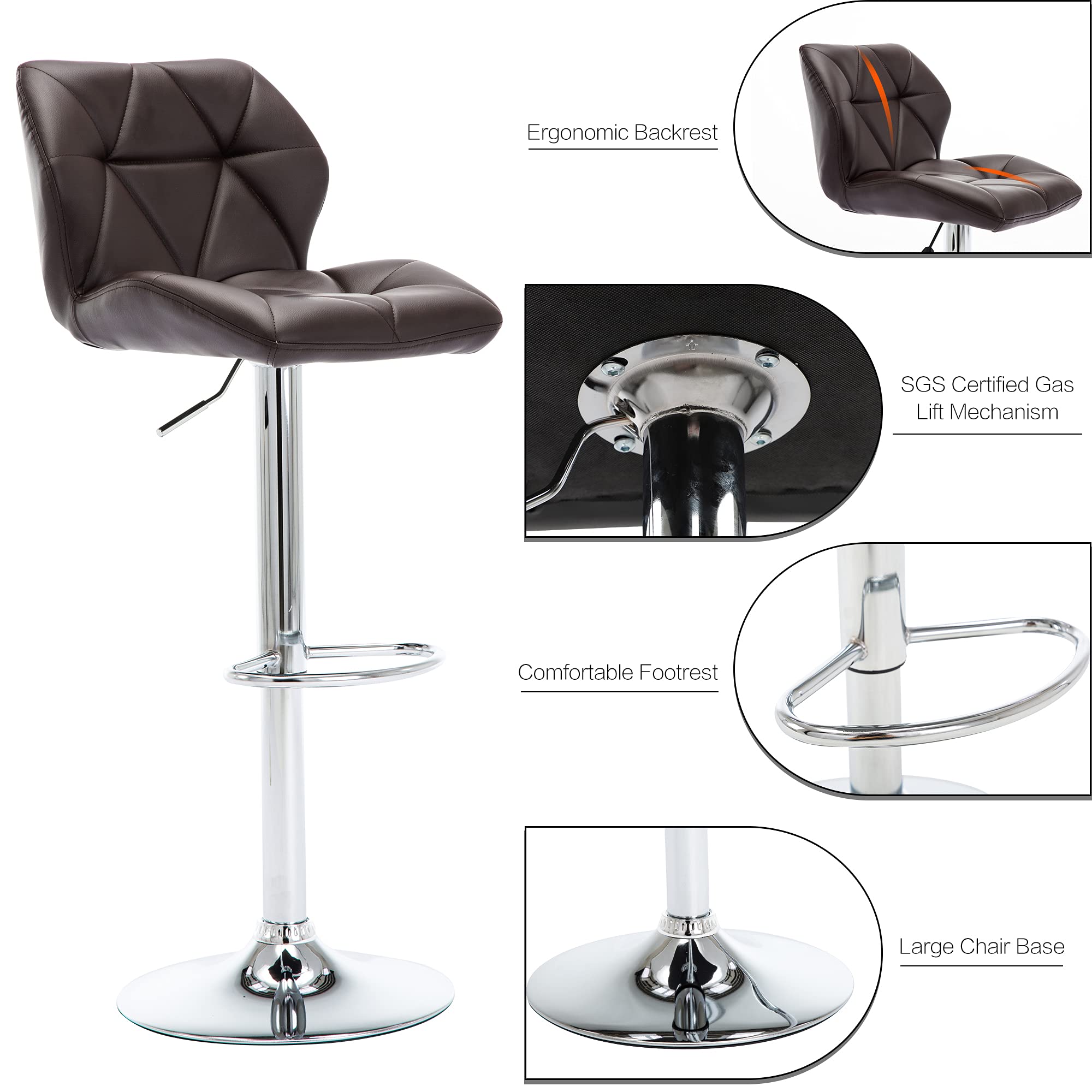GOTMINSI Modern PU Leather Bar Stools Set of 2, Height Adjustable