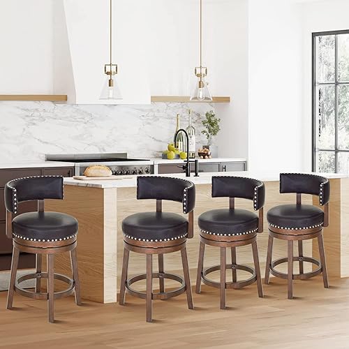 Miniatura 19 de COLAMY Juego de 2 taburetes de bar giratorios, taburete de bar moderno con respaldo, taburetes de bar de altura de encimera, taburete de bar