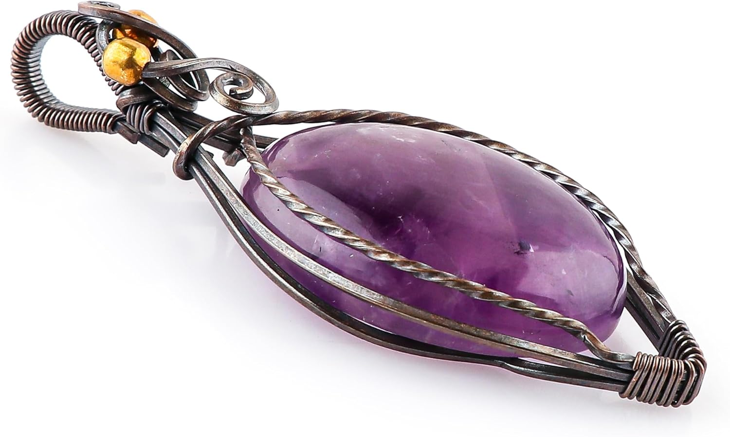 Amethyst Wire Wrapped Pendant, Trapache Amethyst Gemstone, Plain Cabochon, Healing and Crystals, Copper Wire Woven Fashion Jewelry for Men & Women - Image 4
