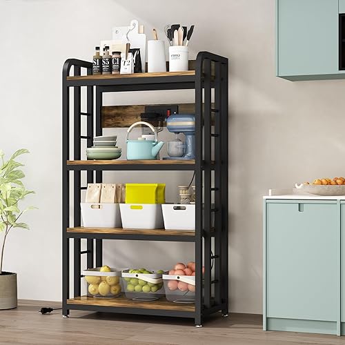 Miniatura 9 de Bakers Rack with Power Outlet 4-Tier Kitchen Baker's Rack, Kitchen Microwave Stand with Storage Suitable for Kitchen, Living Room, Dinning