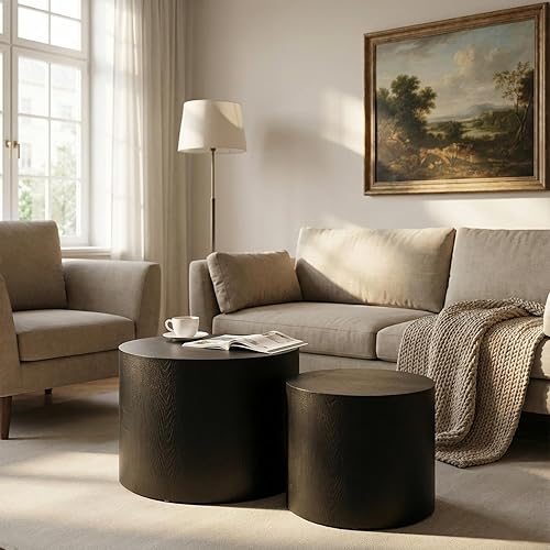 Miniatura 11 de Juego de 2 mesas auxiliares anidadas, moderna y minimalista, mesa auxiliar circular que ahorra espacio, mesa auxiliar y mesa de té para sala de