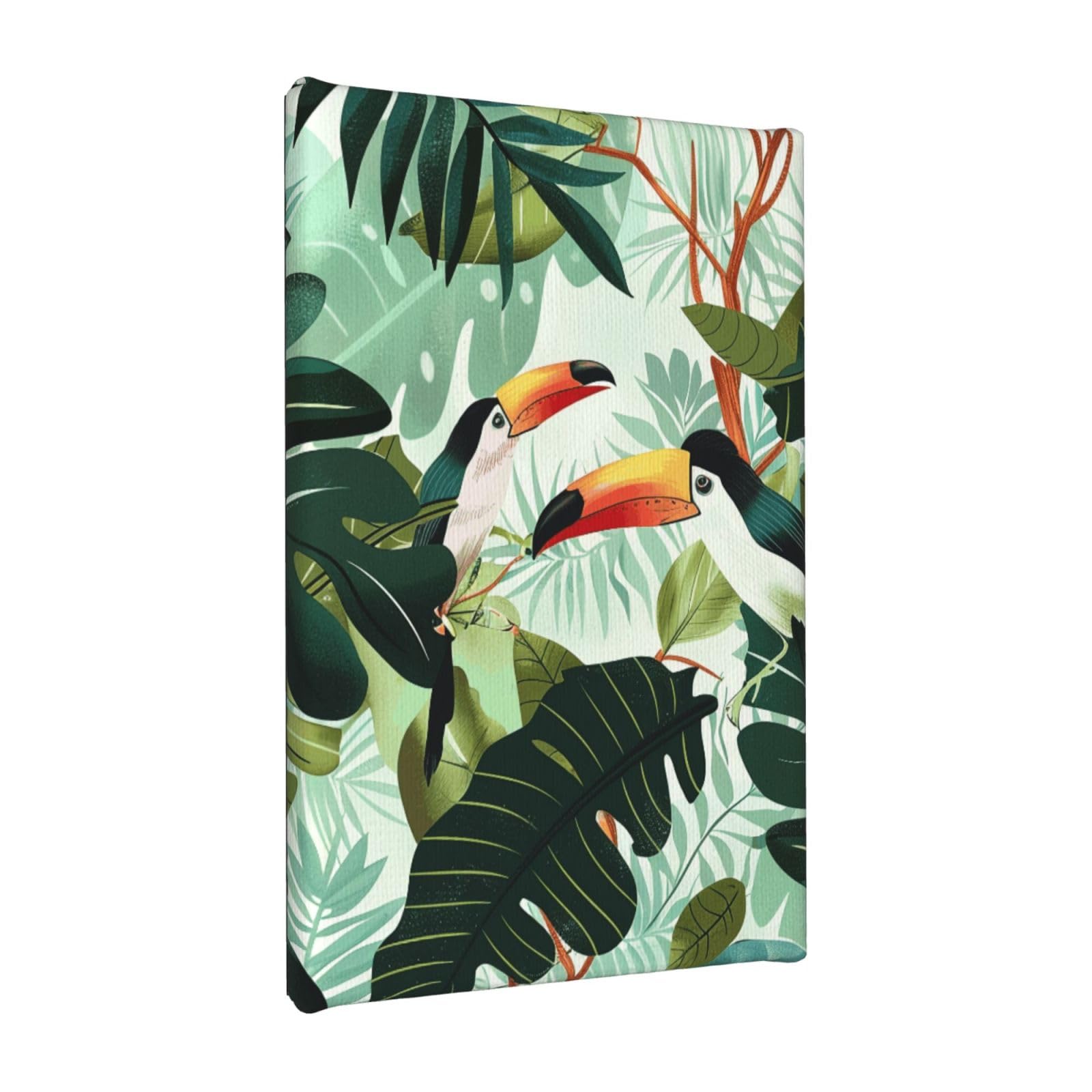 YKLJG Tropical Leaves Bird Printed Wall Art Canvas Painting 20x30 CM Wooden Framed Picture Painting Artwork Prints for Bedroom Kitchen Home Office Decor