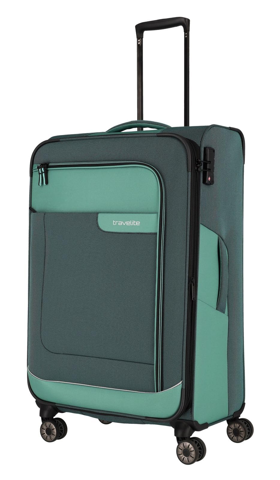 Travelite 4-Rad Koffer Größe L Weichschale aus recyceltem Material, Trolley 77 cm 91-103 Liter