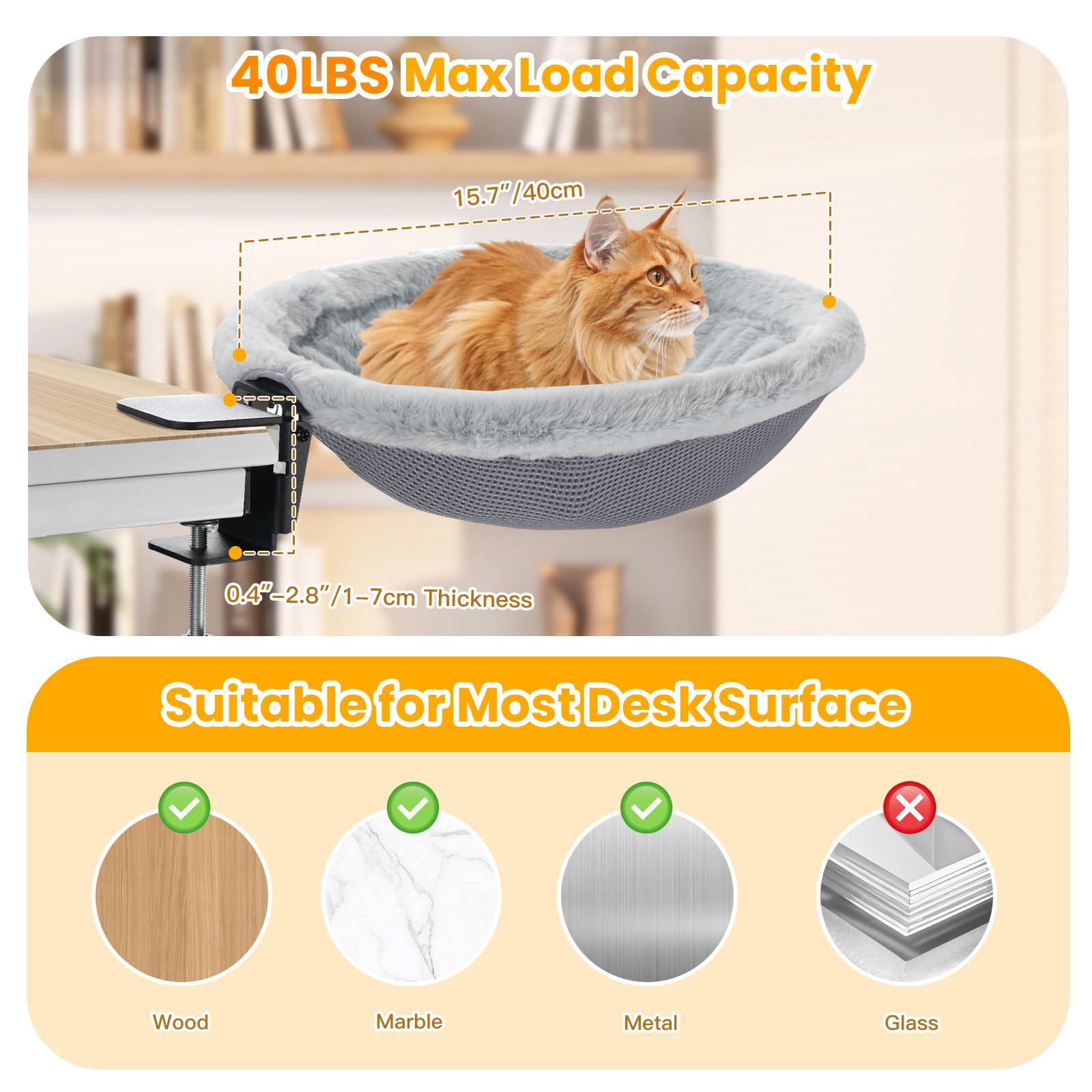 Pawaboo Lettino Da Scrivania Per Gatti, | Amaca Per Gatti Con Morsetto In Acciaio Che Sostiene Fino A 18 Kg, Lettini Pieghevoli Con Un Clic Con Peluche