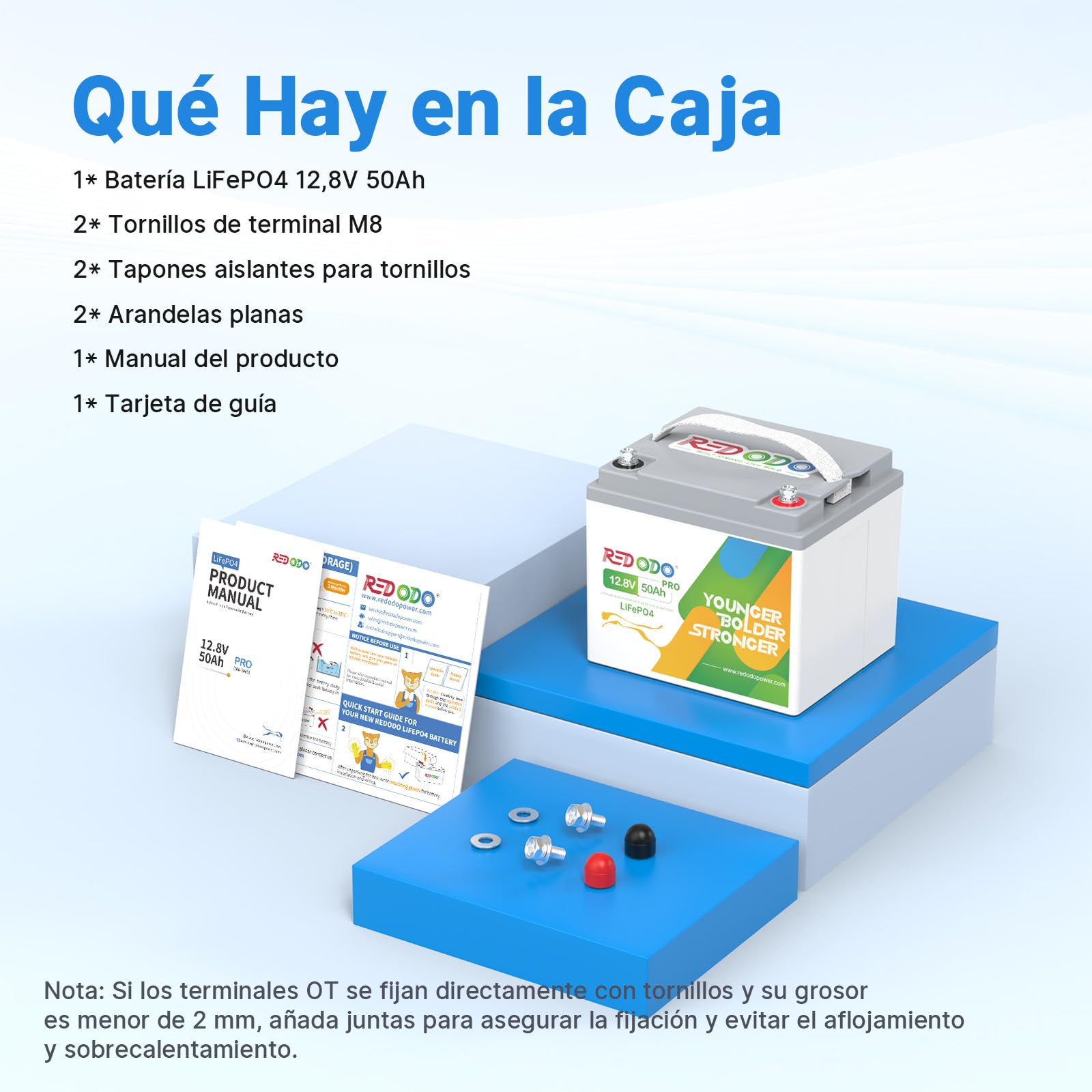 Redodo 12V 50Ah Pro(1 Pack) Batería LiFePO4 640Wh Batería Litio con BMS 50A Carga Rápida 10 Años de Vida Util para Motor de Pesca/Caravanas/Sistemas Solares y Outdoor