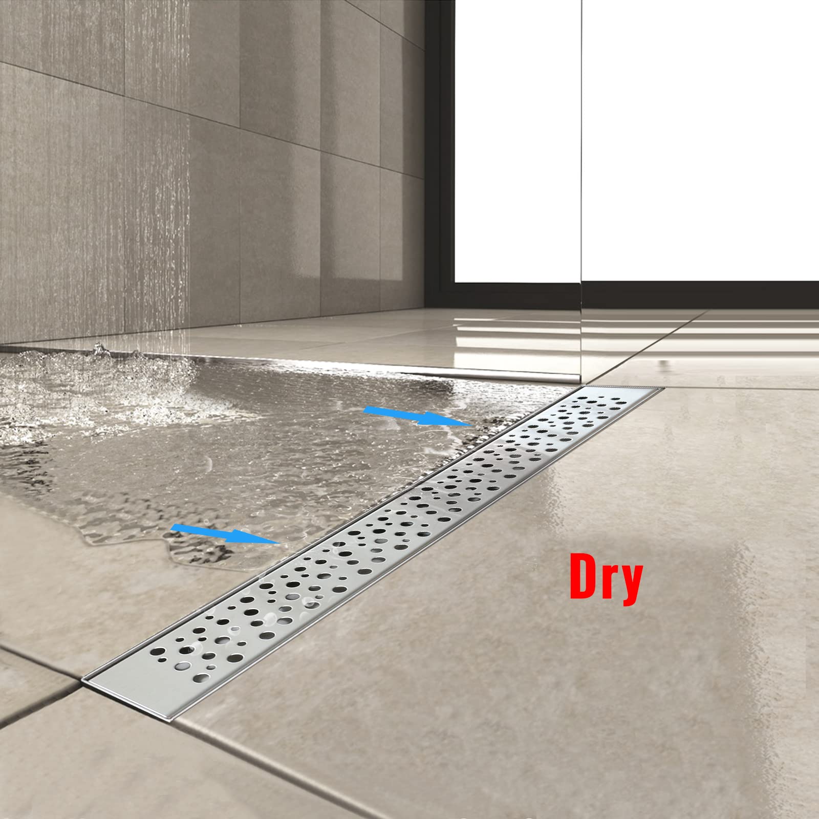 NC Caniveau Douche Italienne, Bulles Caniveau Douche 60 cm, Acier Inoxydable Anti-Corrosion et Anti-Rouille, Poli, Silver