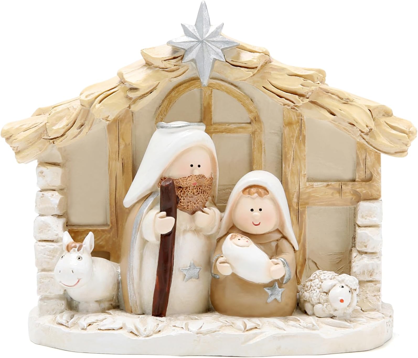 Hodao Christmas Decoration Indoor Home Decor-5''L 4''H Nativity Sets-Xmas Holiday Decor for Tabletop Home Room Table Fireplace Office Winter Gifts for Familys & Friends (Apricot Color)