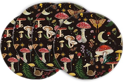 Miniatura 8 de Artoid Mode Juego de 4 manteles individuales modernos de hongos beige de 12 x 18 pulgadas para decoración de fiestas, cocina, comedor