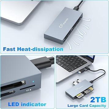 8 in 1 CFexpress Type B Card Reader Multi CF Express Reader CFexpress Type B/SD/TF/CF/XD/MS 10Gbps CFexpress Adapter Memory Card Reader USB Gen 3.2*2 for Windows/Mac/Chrome OS/Linux/Android