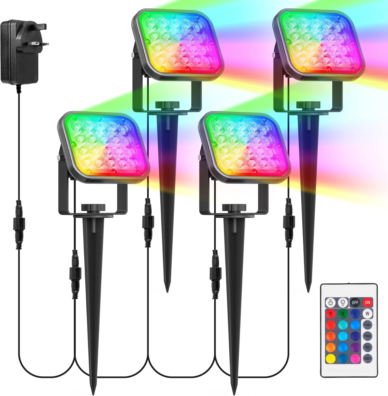 NATPOW Garden Lights Mains Powered, RGB Garden Spike Lights with Remote Control LED 5V Outdoor Landscape Spotlights with Adapter, IP65 Waterproof for Christmas Decorations Garden Lawn Yard NATPOW Garden Lights Mains Powered, RGB Garden Spike Lights with Remote Control LED 5V Outdoor Landscape Spotlights with Adapter, IP65 Waterproof for Christmas Decorations Garden Lawn Yard