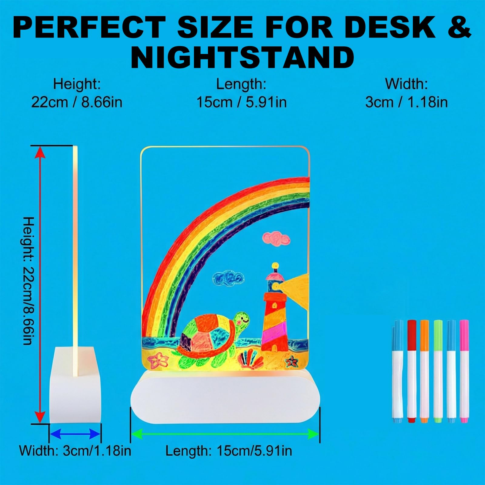 Lavagna per appunti a LED con colori, 22 x 15 cm, per bambini, dimmerabile, per bambini, 4 modalità, lavagnetta in acrilico lavabile a secco, con 7 colori penna per ufficio, scuola, casa