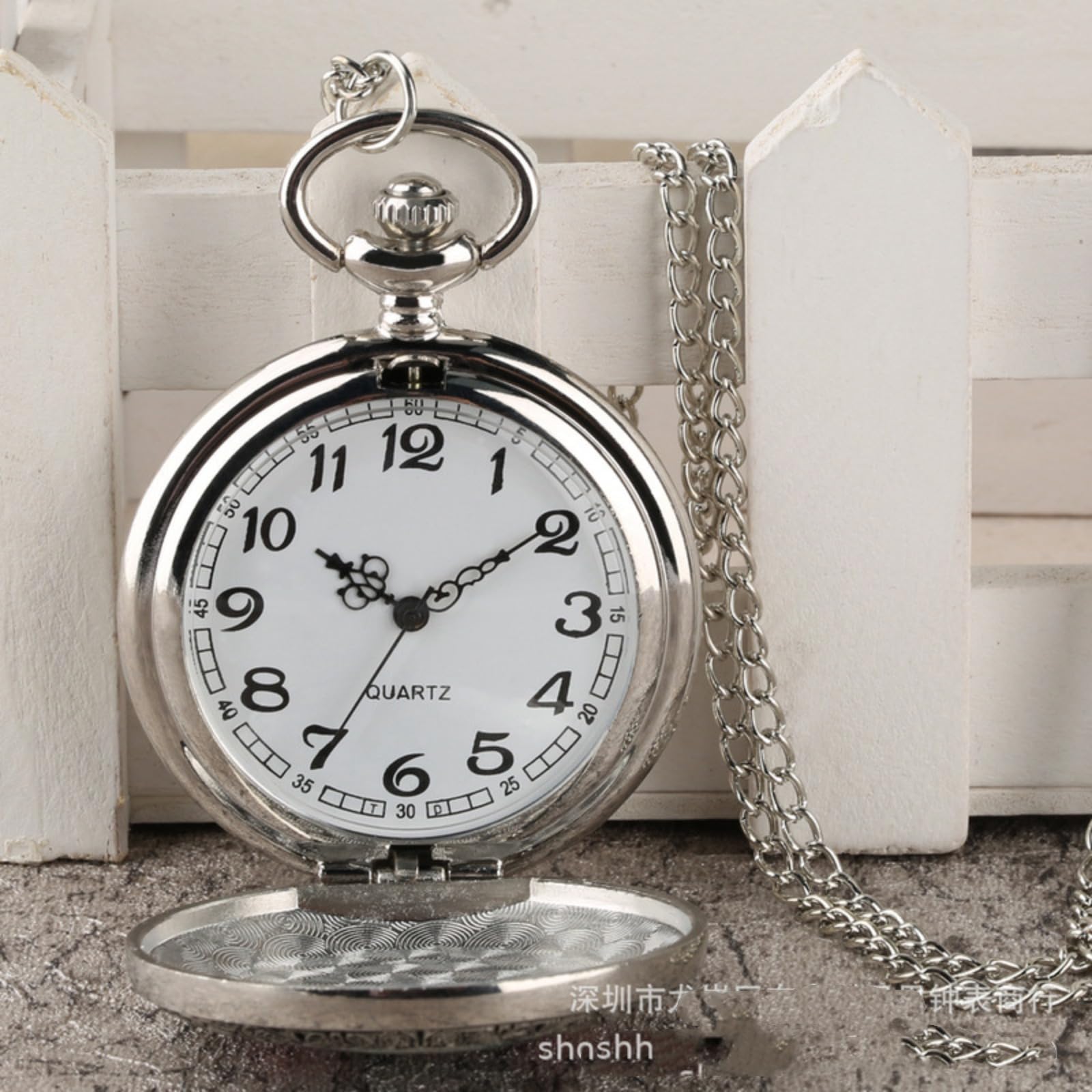 Reloj de Bolsillo, Reloj de Bolsillo Vintage, patrón un pájaro y Tres Flores, Reloj con Cadena