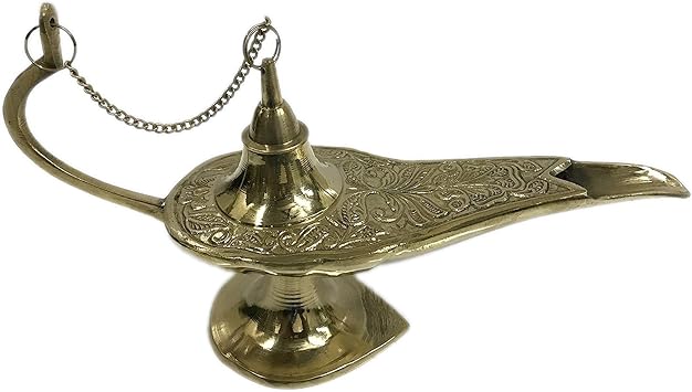 PARIJAT HANDICRAFT Brass Aladdin Genie Lamps Incense Burners Vintage Style Stunning Tales Of Aladdin Antique Look Home Decor Lamps Antiquated Solid Brass Aladdin Genie Lighting Lamp Gift Item 6 Inch