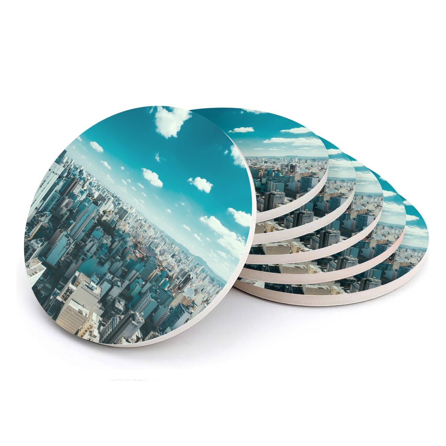 Sous verre ronds en céramique ville lot de 6 dessous de verre 108mm