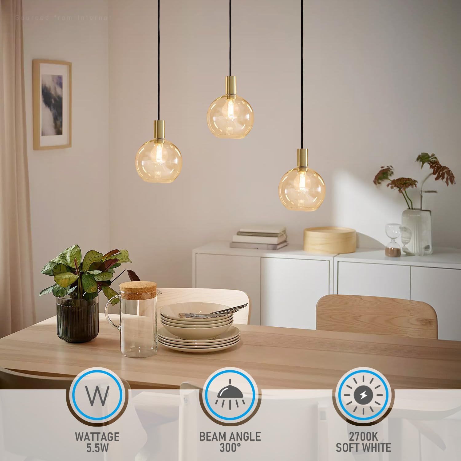 TORCHSTAR Dimmable G16.5 LED Light Bulbs, Round Vanity Light Bulb for Bathroom, LED Edison Bulb, 5.5W(60W Eqv.), ETL Listed, 500lm, E12 Base, Clear Glass, 2700K Soft White, Pack of 6