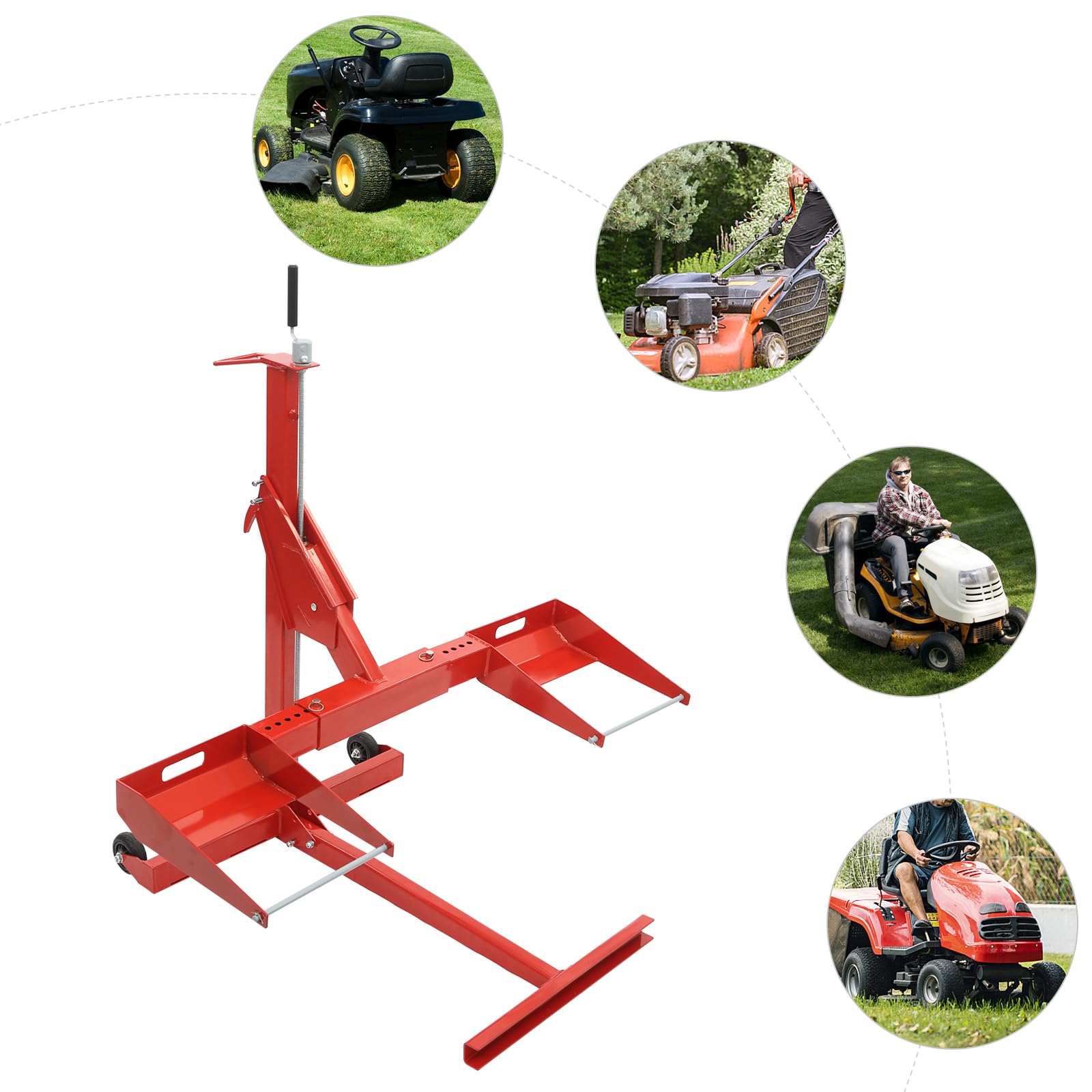 Hydraulische Hebevorrichtung für Rasentraktor,Rasenmäherheber,höhenverstellbar 44.45-61 cm, bis 226.8 kg,Hebebühne für Wartung und Reparatur (Rot, 340,19 kg/750 lbs)