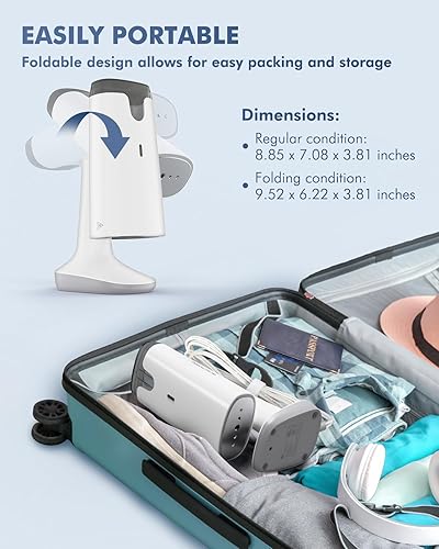 Miniatura 3 de BEAUTURAL Vaporizador de viaje para ropa con doble voltaje para uso en todo el mundo, removedor de arrugas de tela plegable de mano, plancha de