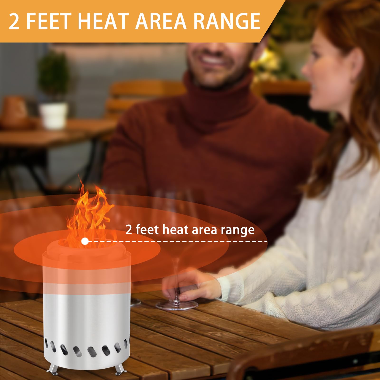 Hoguera portátil de mesa, hoguera de acero inoxidable sin humo, mini estufa al aire libre con soporte, pequeña hoguera para camping, exterior y patio, combustión de leña/pellets