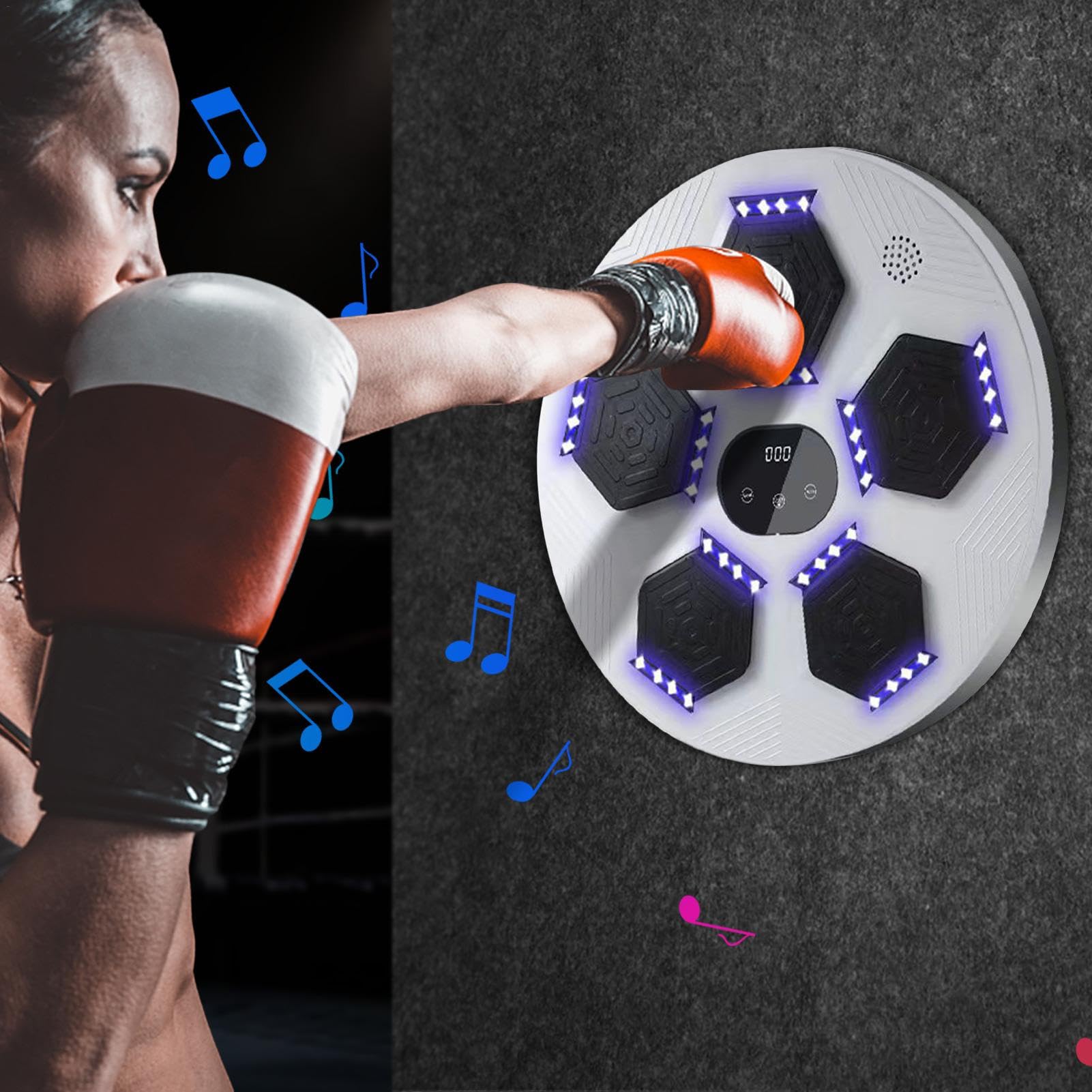 Music Boxing Machine - Macchina da boxe da parete, attrezzatura da allenamento | Punzonatrice elettronica con modalità di illuminazione, boxer musicale regolabile per allenamento al chiuso