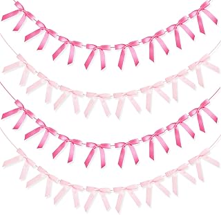 4 Pcs Pink Bow Garland Banner Coquette Birthday Decorations