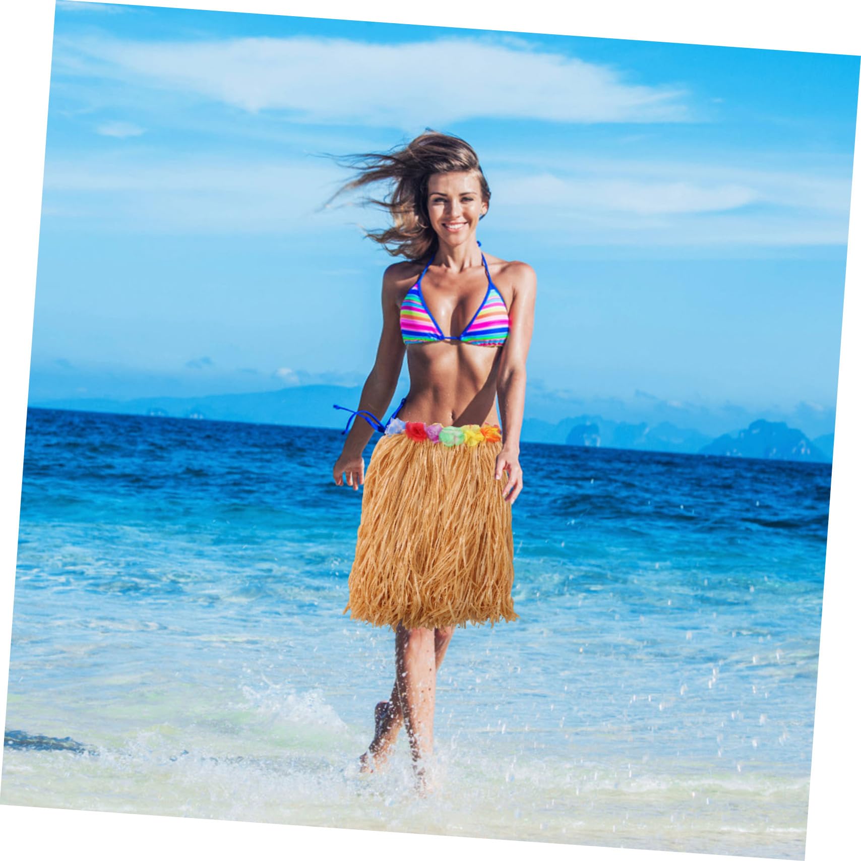 COLLBATH Tropical Dance Grass Skirt Hawaii Dress Set Elastic Waistband Party Accessory