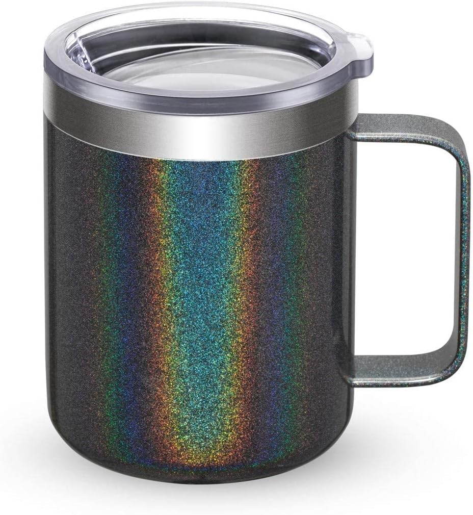 CIVAGO Stainless Steel Coffee Mug Cup with Handle, 12 oz Double Wall Vacuum Insulated Tumbler with Lid Travel Friendly (Slate Gray Shimmer, 1 Pack)