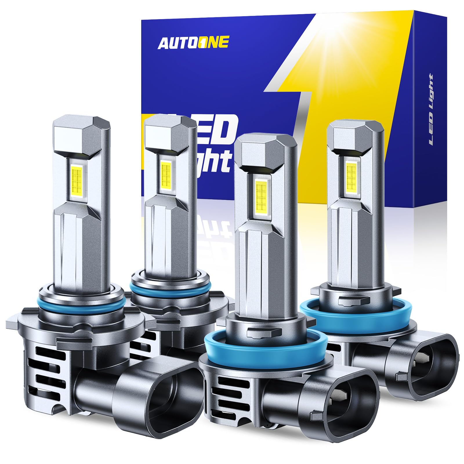 AUTOONE 2026 Gen H11 9005 LED Headlight Bulbs 900% Brighter, H11/H9/H8 9005/HB3 LED Bulbs Combo High Low Beam Replacement with Built-in Fan, 6500K White Plug and Play, Ip68, Pack of 2