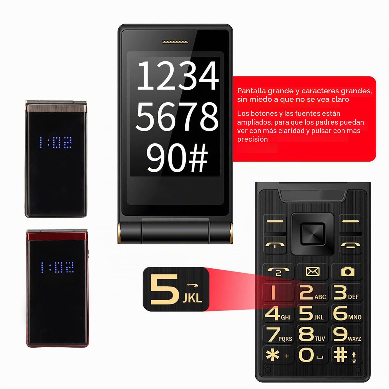 Teléfono Móvil con Tapa para Personas Mayores con Pantalla Grande de 2,8 Pulgadas, Teléfono Móvil con Tapa con Botón Grande, Teléfono con Tapa para Personas Mayores, Batería de