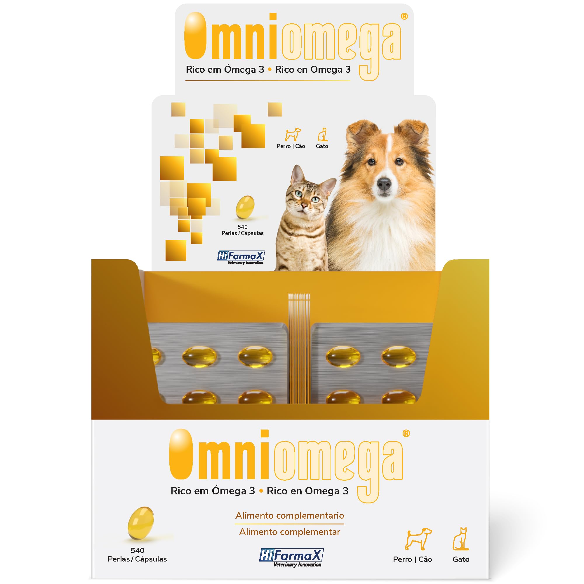 Omniomega Hifarmax - Vitaminas para Perros y Gatos, Suplemento Omega 3 con Vitamina E | Suplementos Alimenticios para Perro y Gato | Omega 3 Perros | Complementos Alimenticios | 540 Pastillas
