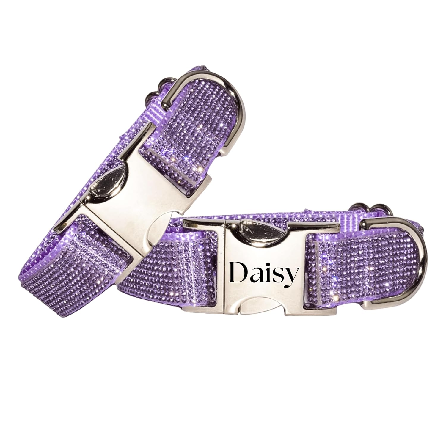 Rhinestone Bling Dog Collars with Engraved Buckle and Leash Option for Small Medium Large Dogs, Sparkling Dog Collar with Diamond Crystals, Personalized Dog Collars for Medium Dogs Pet Cats Puppy (Lavender)