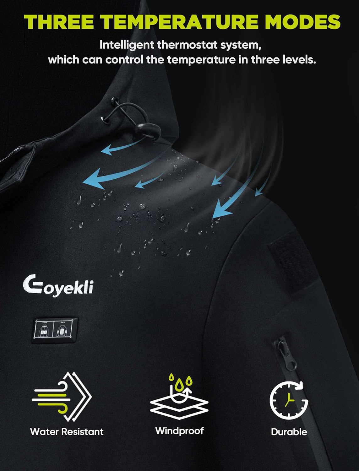 Heated Jacket, 12V 20000mAh Battery, Waterproof Outdoor Rain Jacket with Hood - Image 2