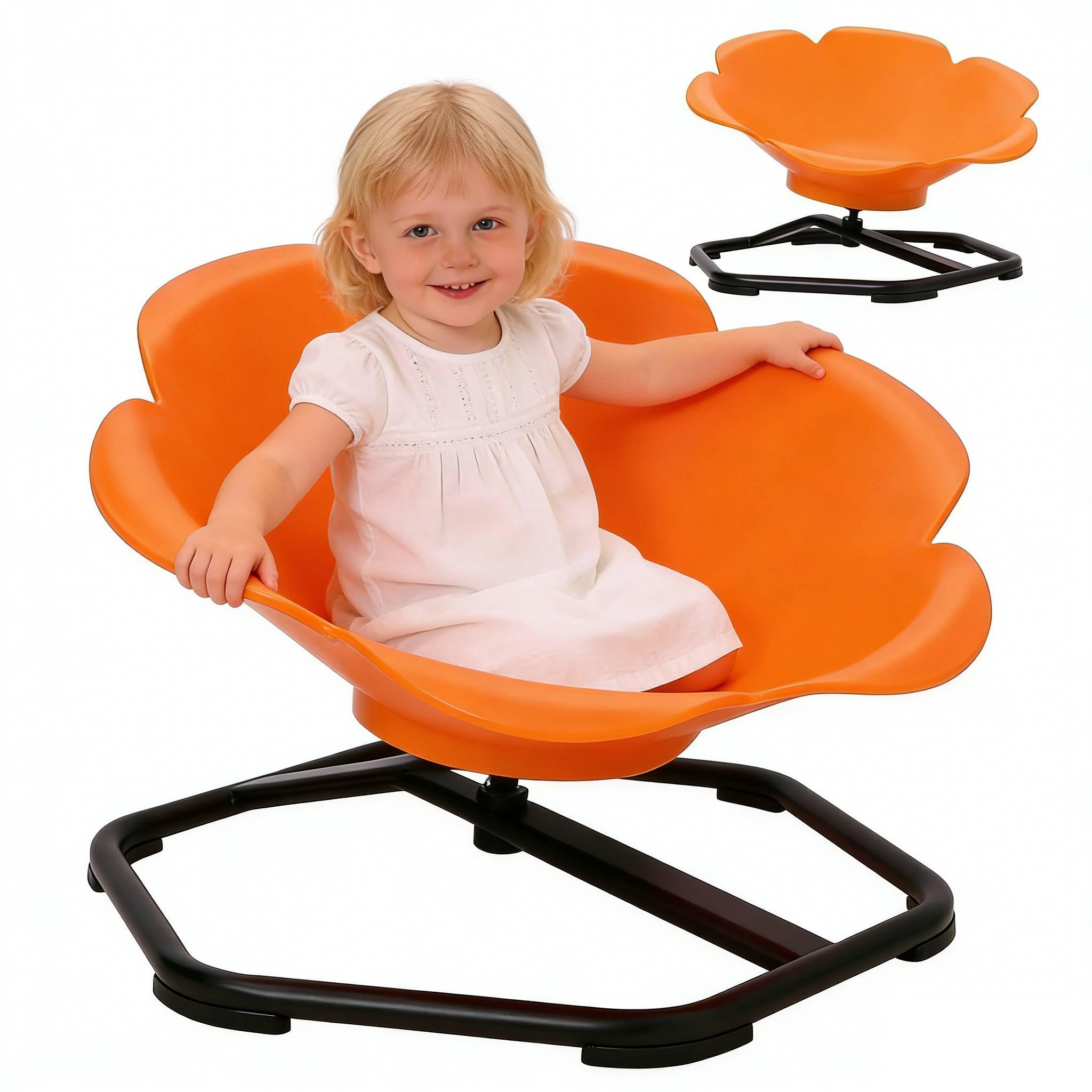 Nukdey 360° Sensory Spinning Chair for Kids Large Spinning Chair 65cm Wobble Seat with Armrest & Back Support Sit and Spin Toy for Autistic & ADHD Children Body Coordination Training (Orange)