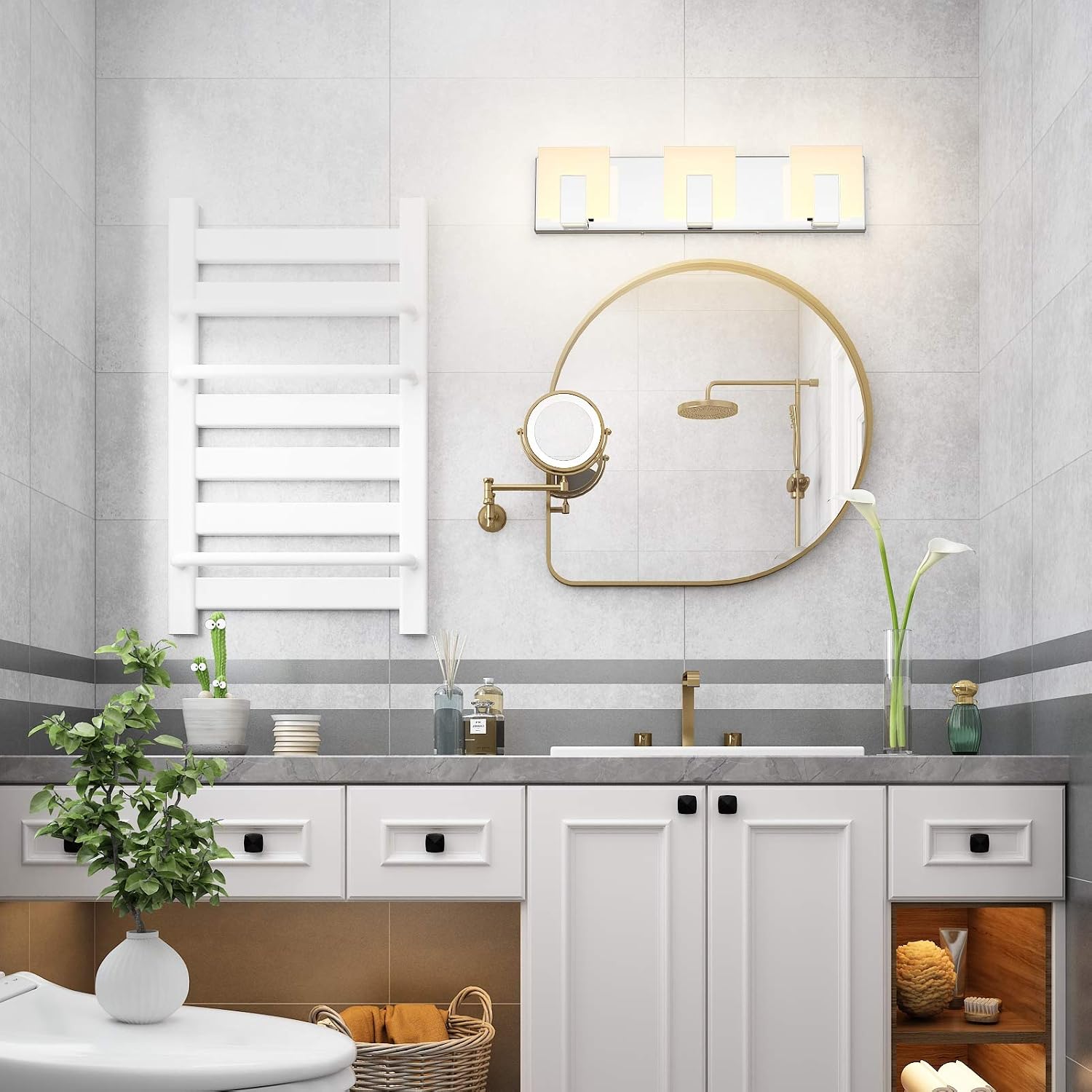 Exclusive Discount 50% Price Aipsun 4 Lights Modern LED Vanity Light for Bathroom Frosted White Acrylic Chrome Up and Down Bathroom Wall Light Fixtures Over Mirror(Warm Light 3000K)