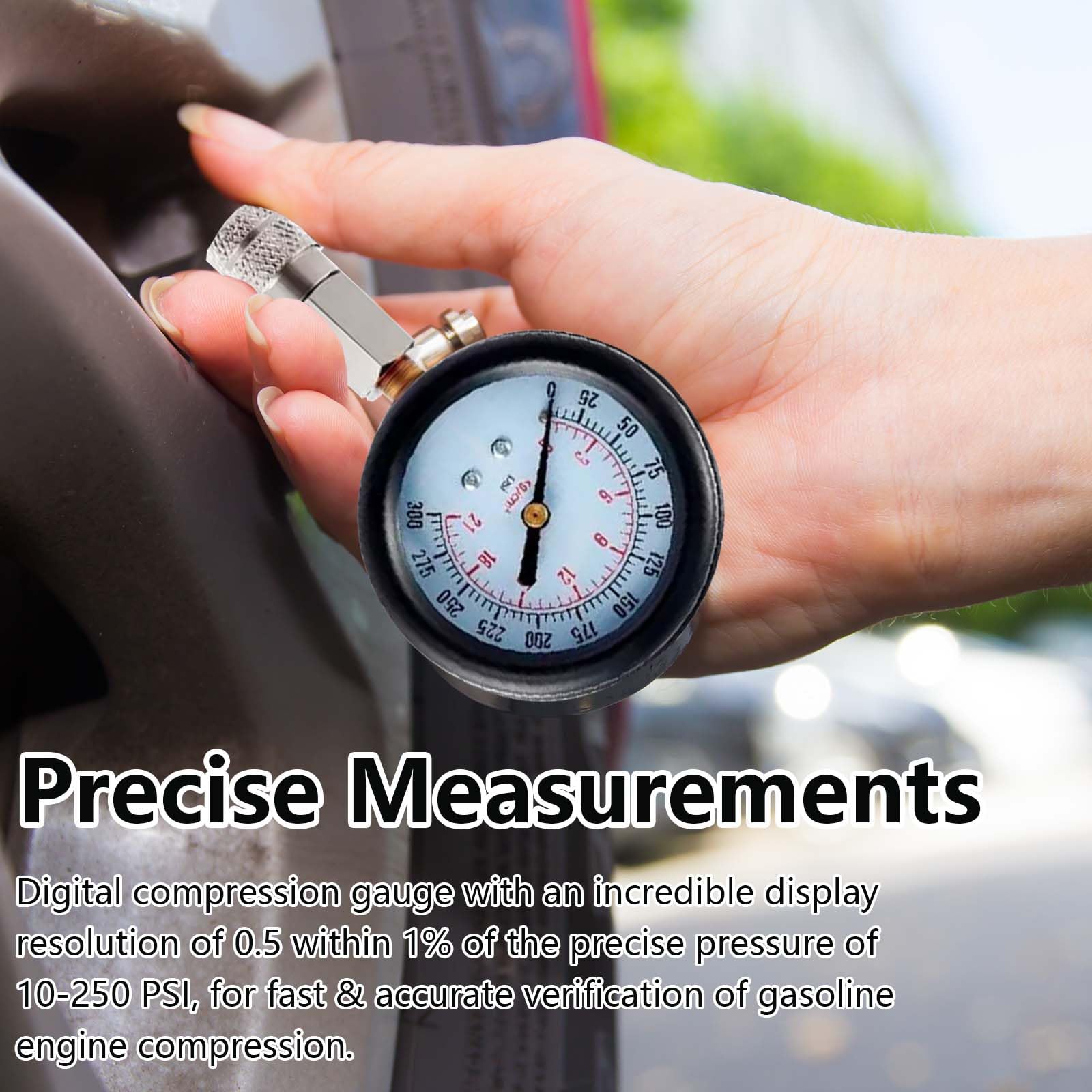 Tester di compressione per auto, 11 pezzi, set di test di compressione per motori a benzina, tester di compressione digitale, misuratore di compressione motore, cilindro, auto