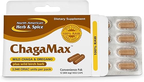 NORTH AMERICAN HERB & SPICE ChagaMax - 12 cápsulas vegi - Suplemento de hongos silvestres Chaga - Adaptógeno, soporte suprarrenal, resistencia y